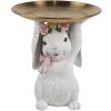 Clayre & Eef Dekorácia Králik s miskou Biele zlato Ø 21 cm Polyresin