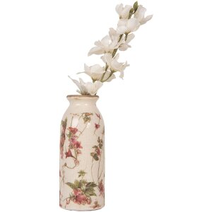 Clayre & Eef 6CE2027 Váza béžovo-ružová Kvetinový vzor Ø 8x20 cm Vintage keramika
