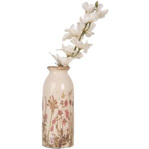 Clayre & Eef 6CE2029 Keramická váza béžová ružová zelená Ø8xH20cm Vintage dizajn