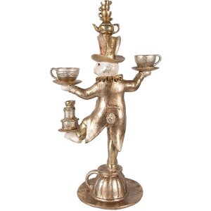 Clayre & Eef dekoratívny králik zlatý 35x22x58 cm polyresin s čajovým servisom