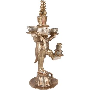 Clayre & Eef dekoratívny králik zlatý 35x22x58 cm polyresin s čajovým servisom