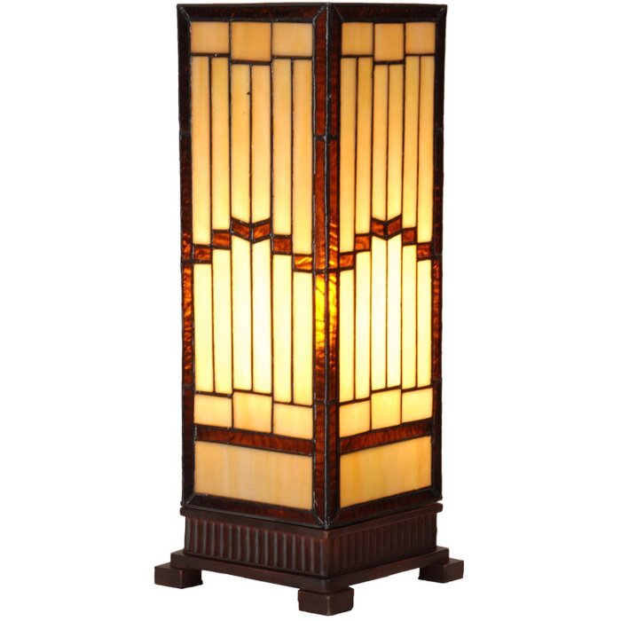 LumiLamp 5LL-6358 Tiffany stolová lampa béžová hnedá 17x17x44cm E27 sklo polyresin