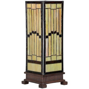 LumiLamp 5LL-6358 Tiffany stolová lampa béžová hnedá 17x17x44cm E27 sklo polyresin