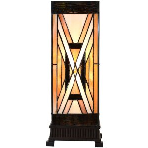 LumiLamp 5LL-6359 Tiffany stolová lampa hnedá béžová 17x17x44 cm E27 40W