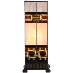 LumiLamp 5LL-6360 Tiffanyho stolová lampa béžová hnedá 44cm E27 sklo polyresin
