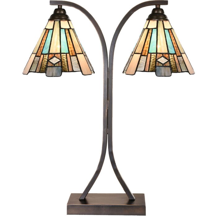 LumiLamp 5LL-6368 Tiffany stolová lampa hnedo modrá 48x19x57cm E27 2x60W