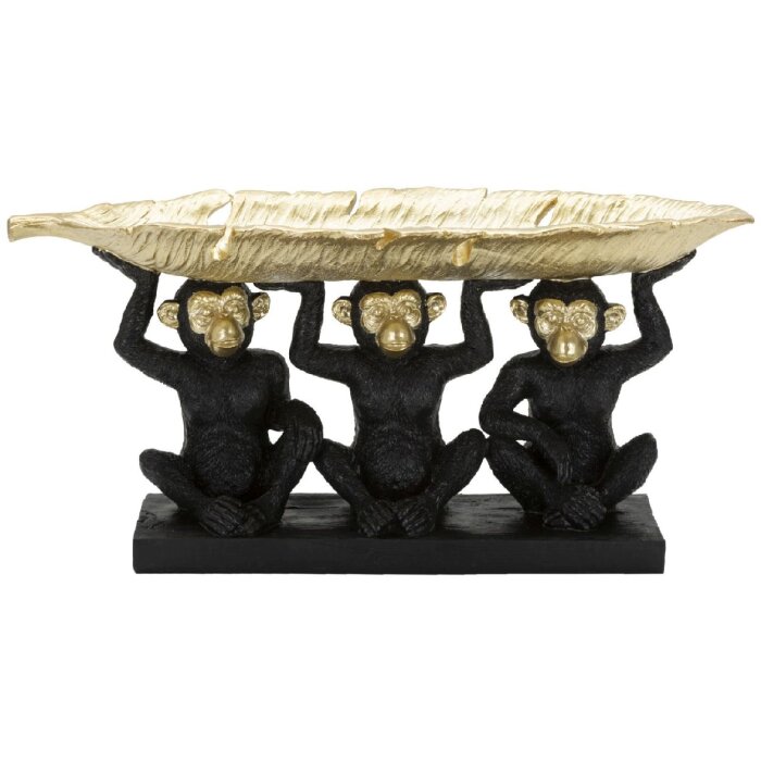 Mauro Ferretti dekoratívna figúrka opica trio s listovou miskou 43x15,7x20 cm čierna zlatá