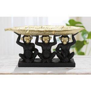 Mauro Ferretti dekoratívna figúrka opica trio s listovou miskou 43x15,7x20 cm čierna zlatá