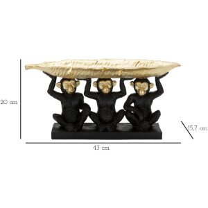 Mauro Ferretti dekoratívna figúrka opica trio s listovou miskou 43x15,7x20 cm čierna zlatá