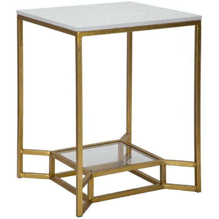 Príručný stolík Mauro Ferretti Double Marble 47x47x60 cm zlatý biely
