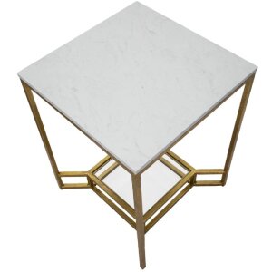 Príručný stolík Mauro Ferretti Double Marble 47x47x60 cm zlatý biely