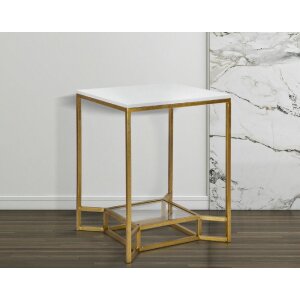 Príručný stolík Mauro Ferretti Double Marble 47x47x60 cm zlatý biely