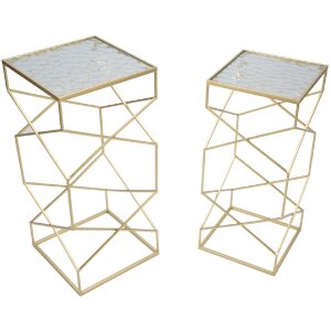 Mauro Ferretti súprava postranných stolíkov Glassy 2ks 31,5x31,5x68 a 28x28x64 cm zlatá