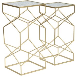 Mauro Ferretti súprava postranných stolíkov Glassy 2ks 31,5x31,5x68 a 28x28x64 cm zlatá
