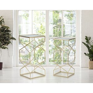 Mauro Ferretti súprava postranných stolíkov Glassy 2ks 31,5x31,5x68 a 28x28x64 cm zlatá