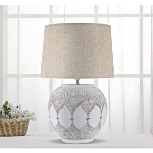Stolná lampa Mauro Ferretti Atene E27 Ø 38x59 cm biela umytá hnedá