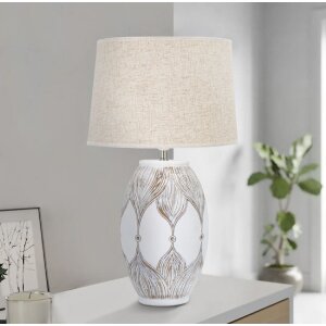 Stolná lampa Mauro Ferretti Atene oválna E27 Ø 38x67 cm biela umytá hnedá