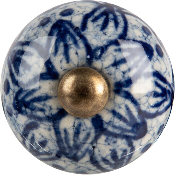 Clayre & Eef Kľučka na dvere Keramická modrá Ø3cm Antique Design pre nábytok Zásuvky Dvere