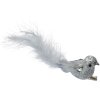 Clayre & Eef 66137 Dekoračná súprava vtákov 3 strieborné s pierkami 12x3x4 cm Klip