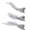 Clayre & Eef 66137 Dekoračná súprava vtákov 3 strieborné s pierkami 12x3x4 cm Klip