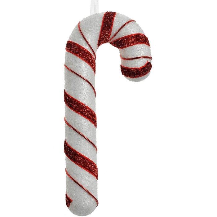 Clayre & Eef Dekoratívny prívesok Candy Cane White Red 8x3x20 cm