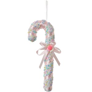 Clayre & Eef 66182 Candy Cane prívesok bielo-ružový 10x3x26cm