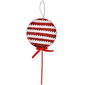 Clayre & Eef Vianočná dekorácia Lollipop červená biela 14x4x30 cm