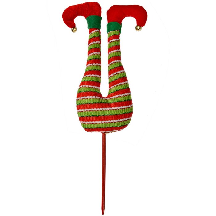 Clayre & Eef Vianočná dekorácia Elf Legs 19x4x50 cm Červená zelená biela