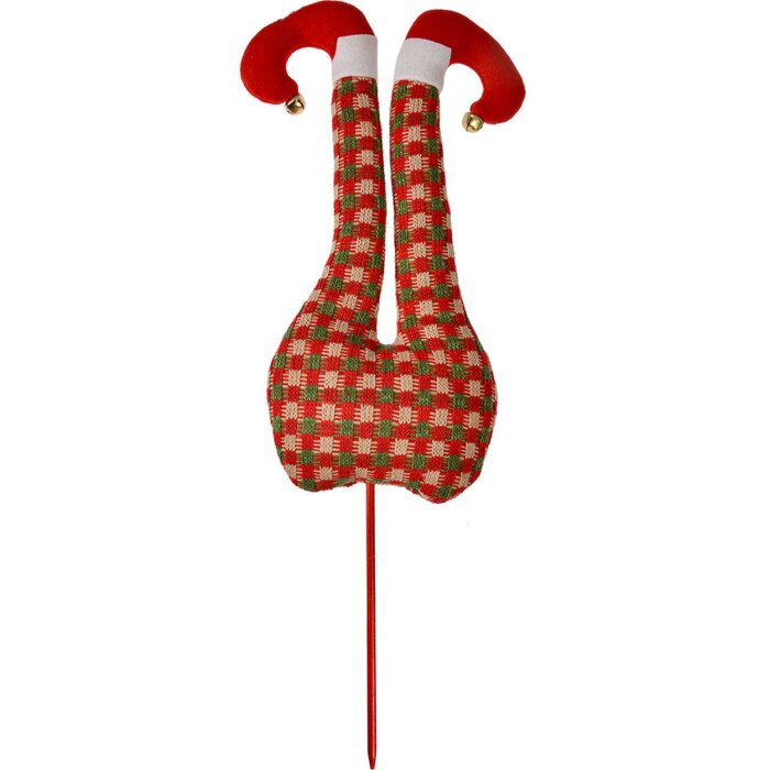 Clayre & Eef 66196 Vianočná dekorácia na nohách škriatka červená zelená krémová 67cm