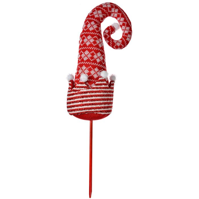 Clayre & Eef Vianočná čiapka elfa červená biela 17x7x54 cm drevený textil