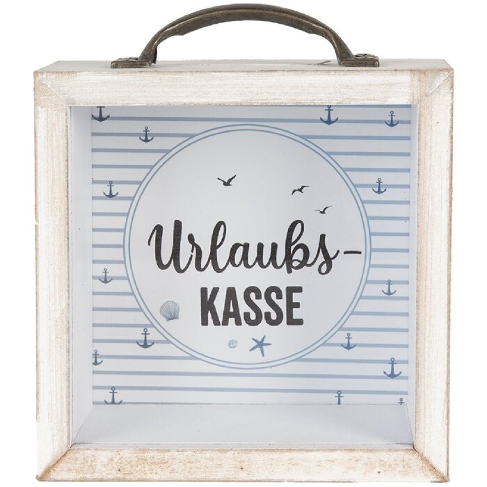 Clayre & Eef 65878 Pokladnička na peniaze biela 15x8x18 cm MDF sklo vo vidieckom štýle