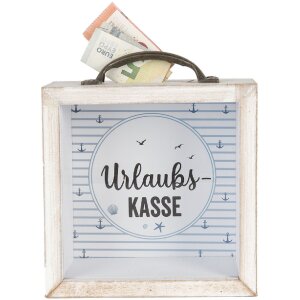 Clayre & Eef 65878 Pokladnička na peniaze biela 15x8x18 cm MDF sklo vo vidieckom štýle