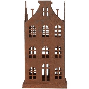 Clayre & Eef 6Y5775 Dekorácia Domček Sada 2 kovových dekorácií v hnedom vidieckom štýle 11x11x21cm