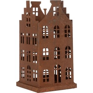 Clayre & Eef 6Y5775 Dekorácia Domček Sada 2 kovových dekorácií v hnedom vidieckom štýle 11x11x21cm