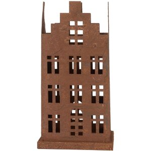 Clayre & Eef 6Y5775 Dekorácia Domček Sada 2 kovových dekorácií v hnedom vidieckom štýle 11x11x21cm