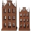 Clayre & Eef 6Y5775 Dekorácia Domček Sada 2 kovových dekorácií v hnedom vidieckom štýle 11x11x21cm