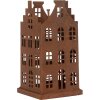 Clayre & Eef 6Y5775 Dekorácia Domček Sada 2 kovových dekorácií v hnedom vidieckom štýle 11x11x21cm