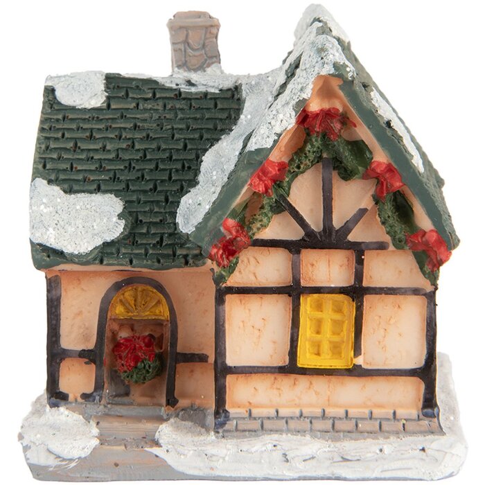 Clayre & Eef 6PR5733 Dekorácia domček s LED diódou oranžovo zelená 6x5x6 cm