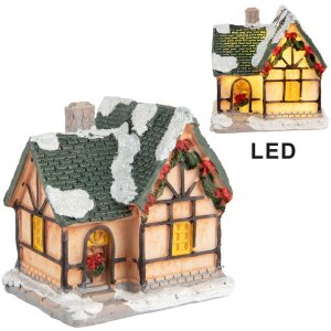 Clayre & Eef 6PR5733 Dekorácia domček s LED diódou oranžovo zelená 6x5x6 cm