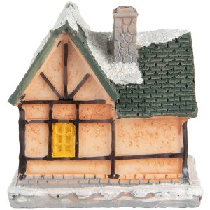 Clayre & Eef 6PR5733 Dekorácia domček s LED diódou oranžovo zelená 6x5x6 cm