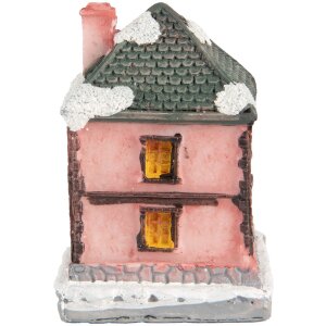 Clayre & Eef 6PR5734 Dekorácia Domček s LED diódou Ružová Sivá 4x5x6 cm