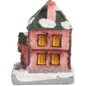 Clayre & Eef 6PR5734 Dekorácia Domček s LED diódou Ružová Sivá 4x5x6 cm