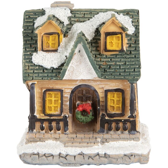 Clayre & Eef 6PR5735 Dekorácia domček LED béžová zelená 5x5x6 cm