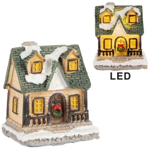 Clayre & Eef 6PR5735 Dekorácia domček LED béžová zelená 5x5x6 cm