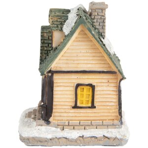 Clayre & Eef 6PR5735 Dekorácia domček LED béžová zelená 5x5x6 cm