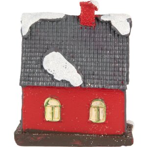 Clayre & Eef 6PR5739 Dekorácia Domček LED Červená sivá 6x5x7 cm Polyresin