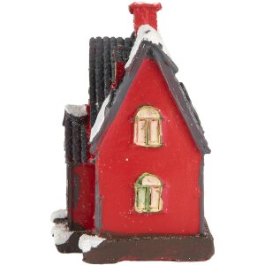 Clayre & Eef 6PR5739 Dekorácia Domček LED Červená sivá 6x5x7 cm Polyresin