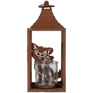 Clayre & Eef 6Y5776 Lucerna 15x15x37 cm Hnedý kovový motív mačky v starožitnom štýle