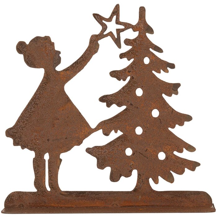Clayre & Eef 6Y5780 Dekorácia Dieťa s vianočným stromčekom hnedá 14x5x14 cm
