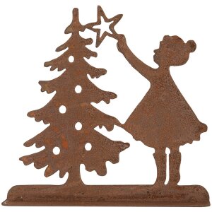 Clayre & Eef 6Y5780 Dekorácia Dieťa s vianočným stromčekom hnedá 14x5x14 cm